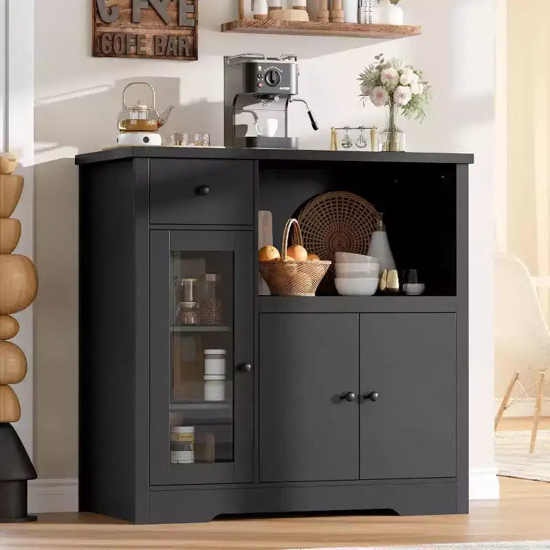 Küchen-Mikrowellenschrank mit Stauraum, 3 Türen, 1 Schublade und verstellbaren Regalböden, Vorratsschrank