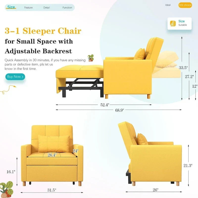 Sillón sofá cama 3 en 1 AECOJOY con almohada y respaldo convertible