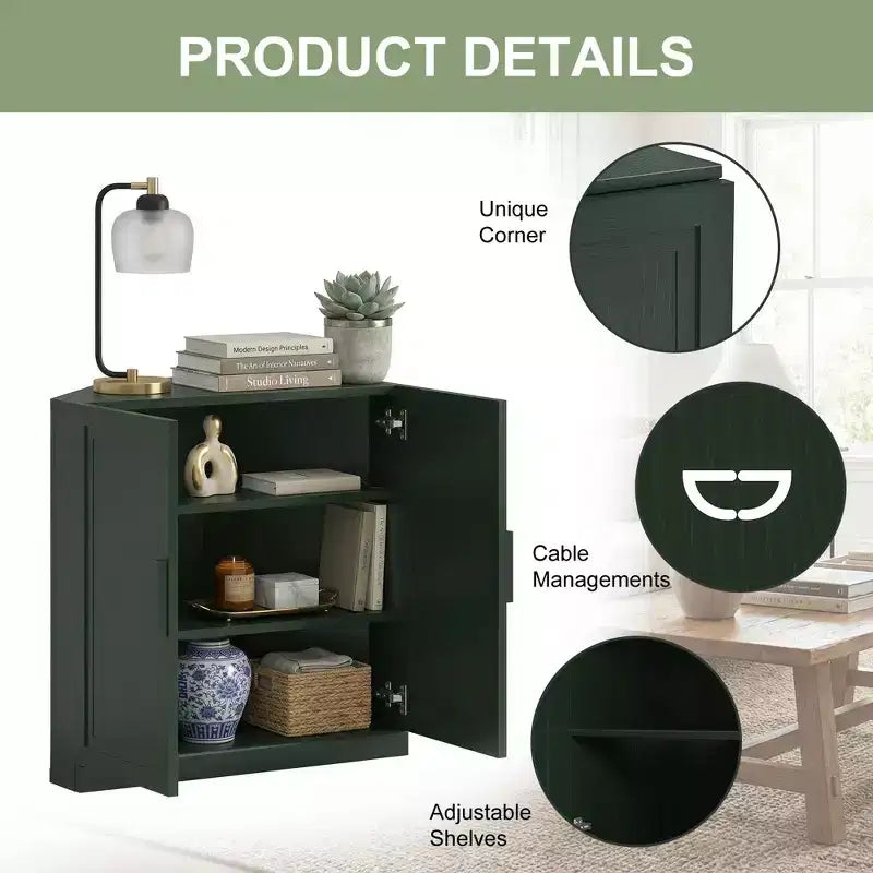 Dovelina Corner Cabinet with Adjustable Shelves Sideboard Buffet Wine Cabinet Kitchen and Dining Cabinet with Wood Doors - 31H x 31W, 36H x 31W