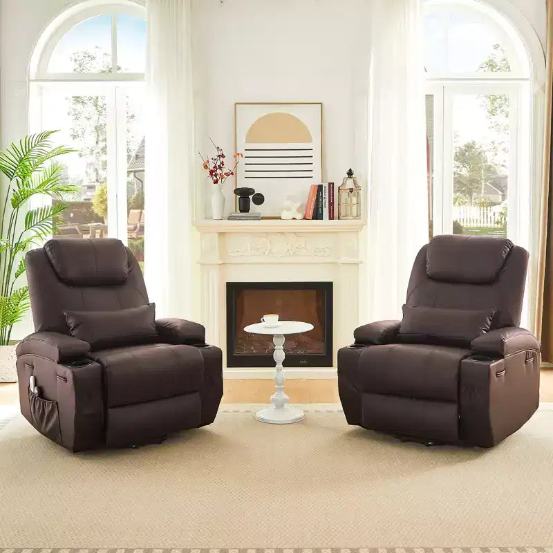 Bestier 34.6'' Electric Power Lift Asist Recliner Chair with Massage and Heat, Fax Leather Reclining Chair with Side Pockets & Cup Holders