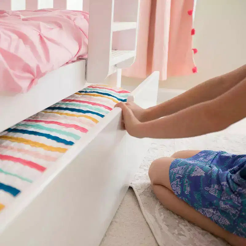 Letto a castello Max & Lily in legno massello, singolo sopra matrimoniale con letto estraibile contenitore e scaletta per bambini