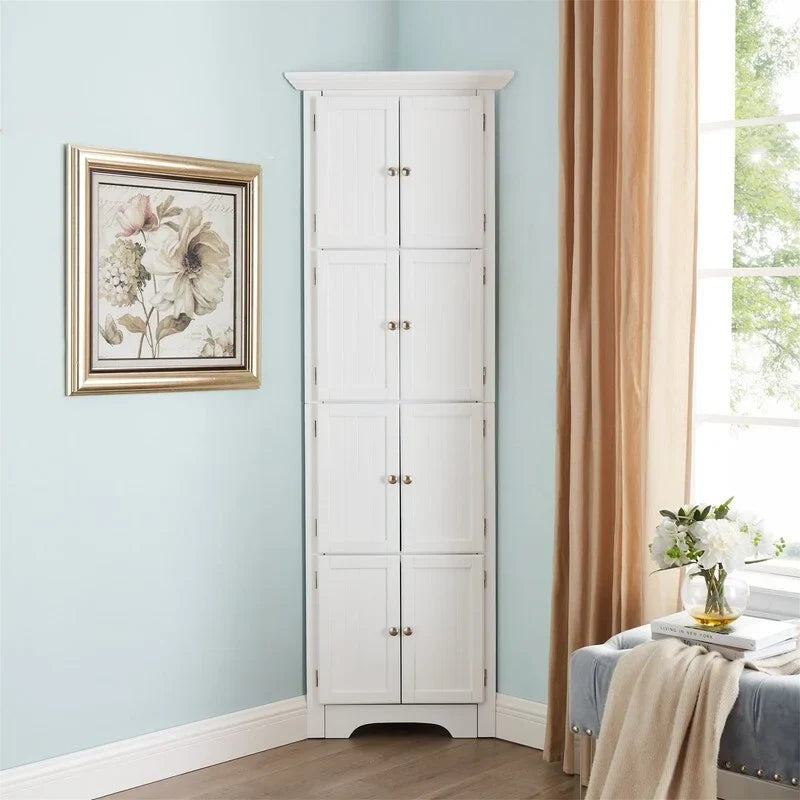 Tall Corner Storage Cabinet with 8 Doors and 4 Shelves