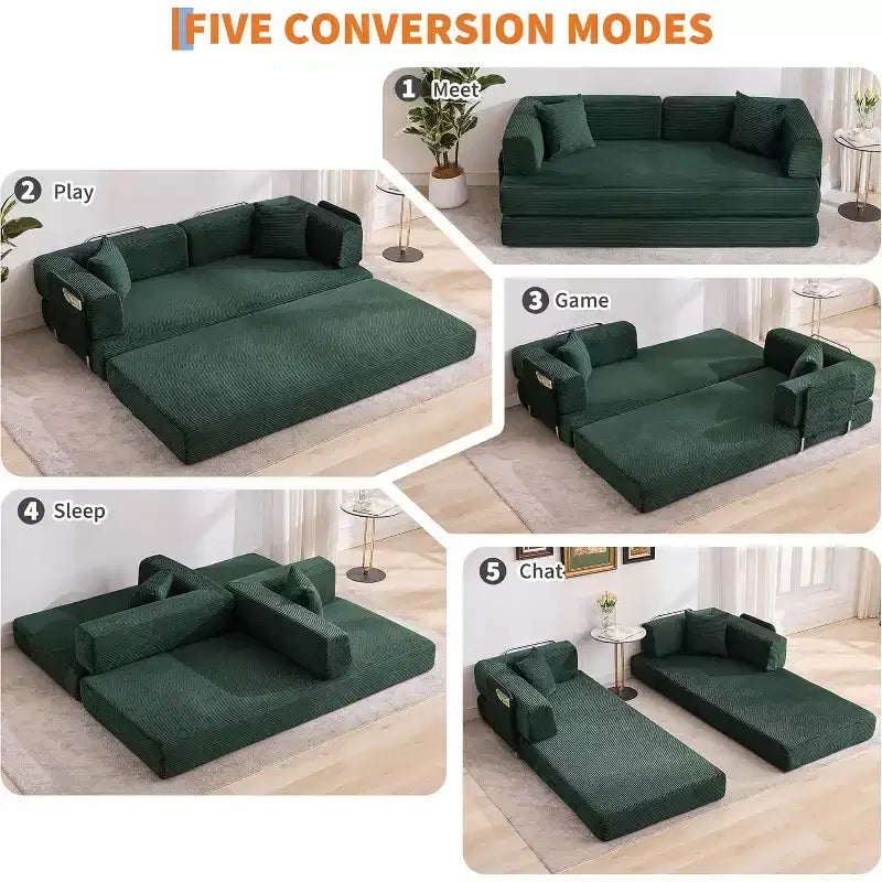 5-in-1-Schlafsofa, 78,8 Zoll, modulares Corduroy-Schlafsofa mit stabilem Rahmen, vielseitiger Futon für kleine Räume, Wohnzimmer und Gästezimmer