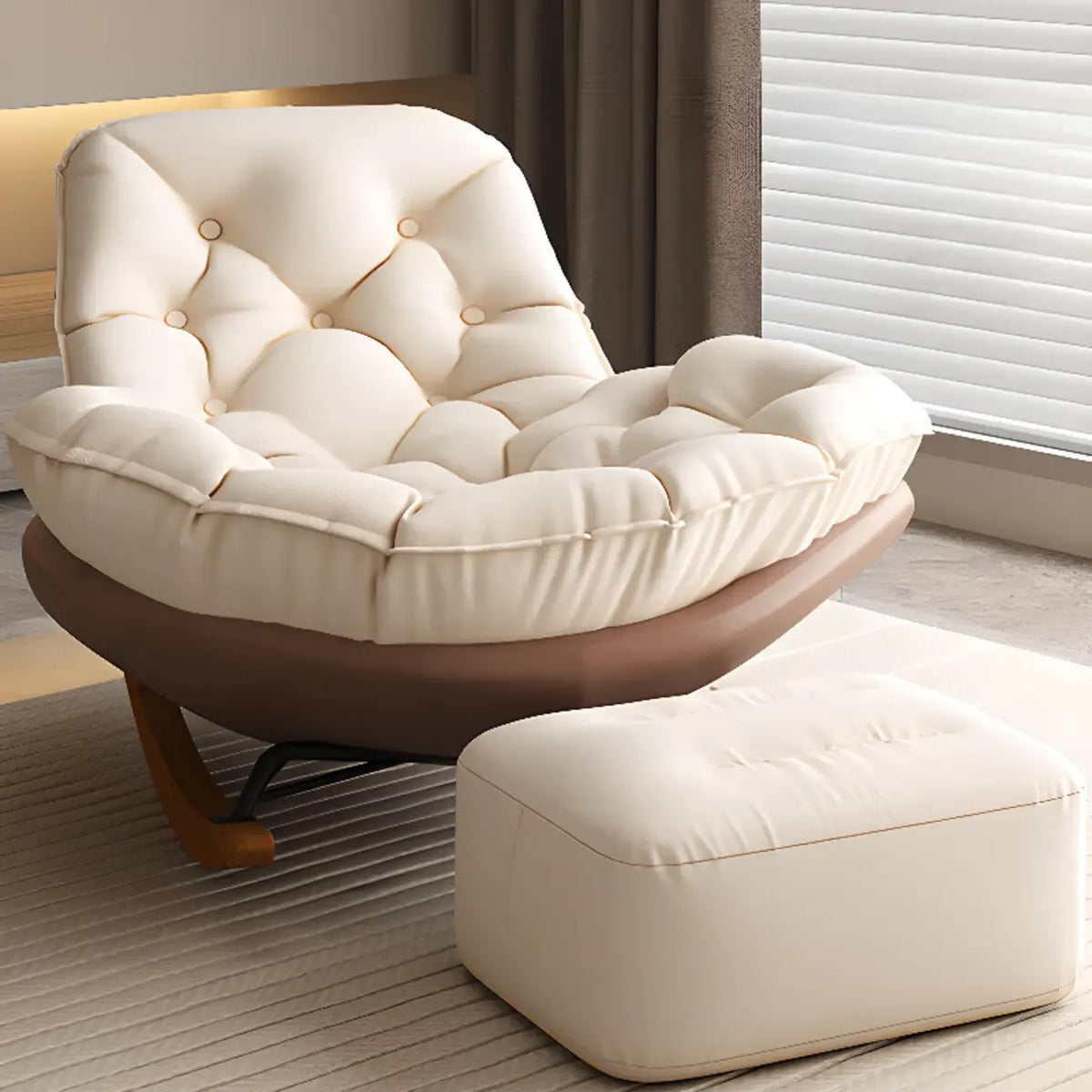 Sedia a dondolo imbottita in stile scandinavo con pouf opzionale