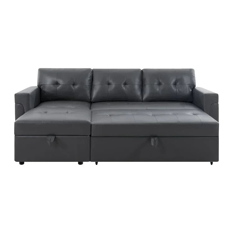 Divano componibile reversibile trasformabile con letto estraibile, chaise longue con contenitore nascosto e gambe resistenti
