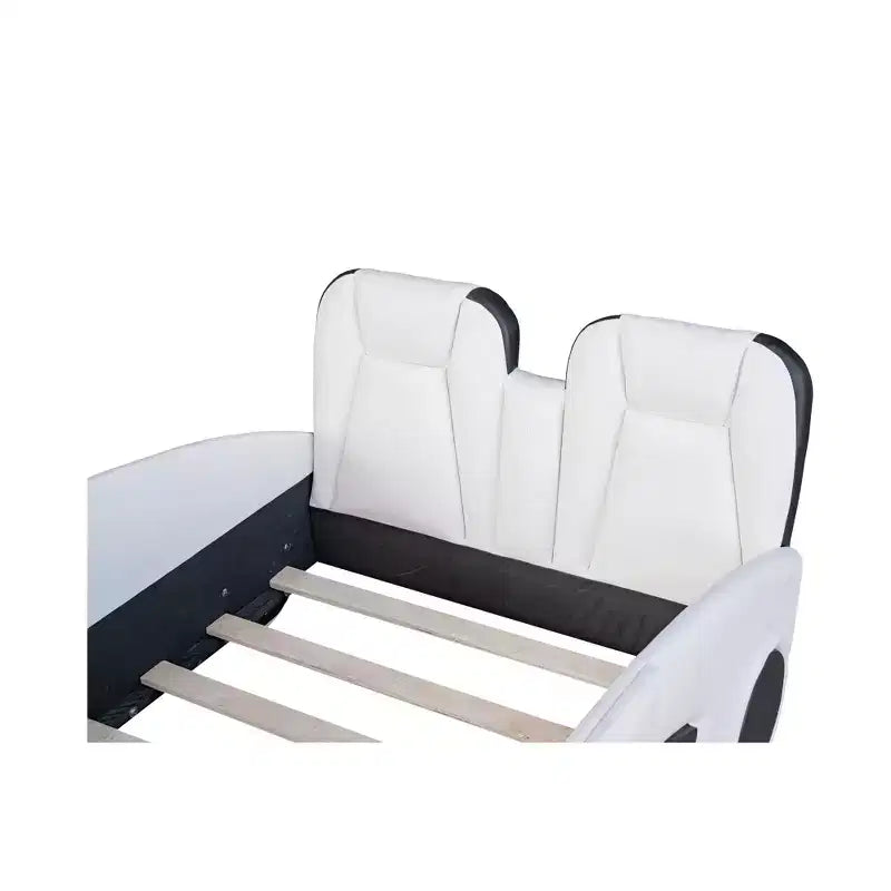Whisen Wood Twin Size Race Car-Shaped Platform Bed with LED and Upholstered Backrest