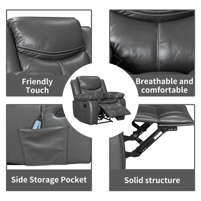 Fauteuil inclinable de massage et chauffant en cuir durable à assise large