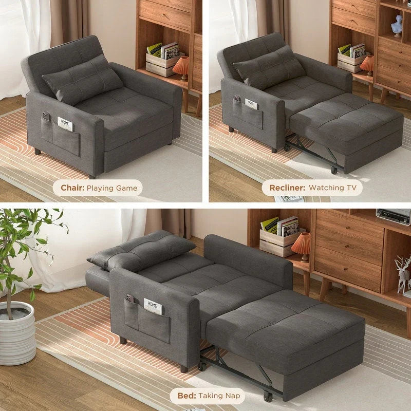 3-in-1-Schlafsofa mit verstellbarer Rückenlehne, ausziehbarer Sessel, umwandelbares Klappbett fürs Wohnzimmer