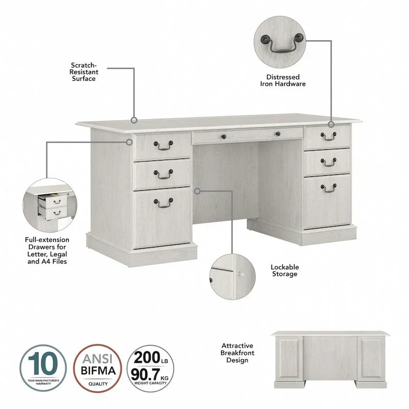Bush Furniture Saratoga vezetői íróasztal fiókokkal és tárolóhellyel