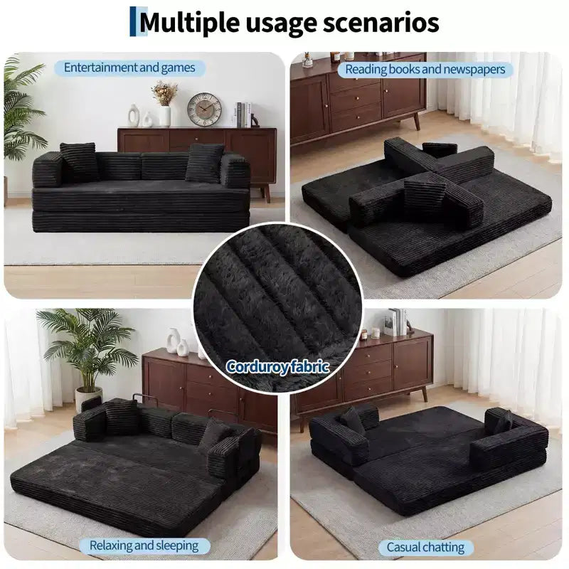 Sofá cama convertible 5 en 1 de 80,7, de pana, soporta 1200 lb, sin ensamblaje
