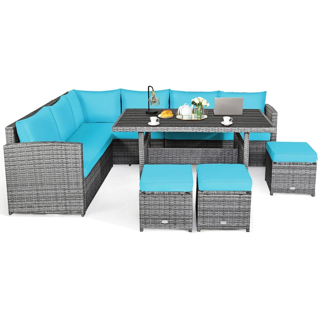 Costway 7-delige eethoek voor de patio van rotan, modulaire bank, fauteuil en voetenbank - Bekijk de details