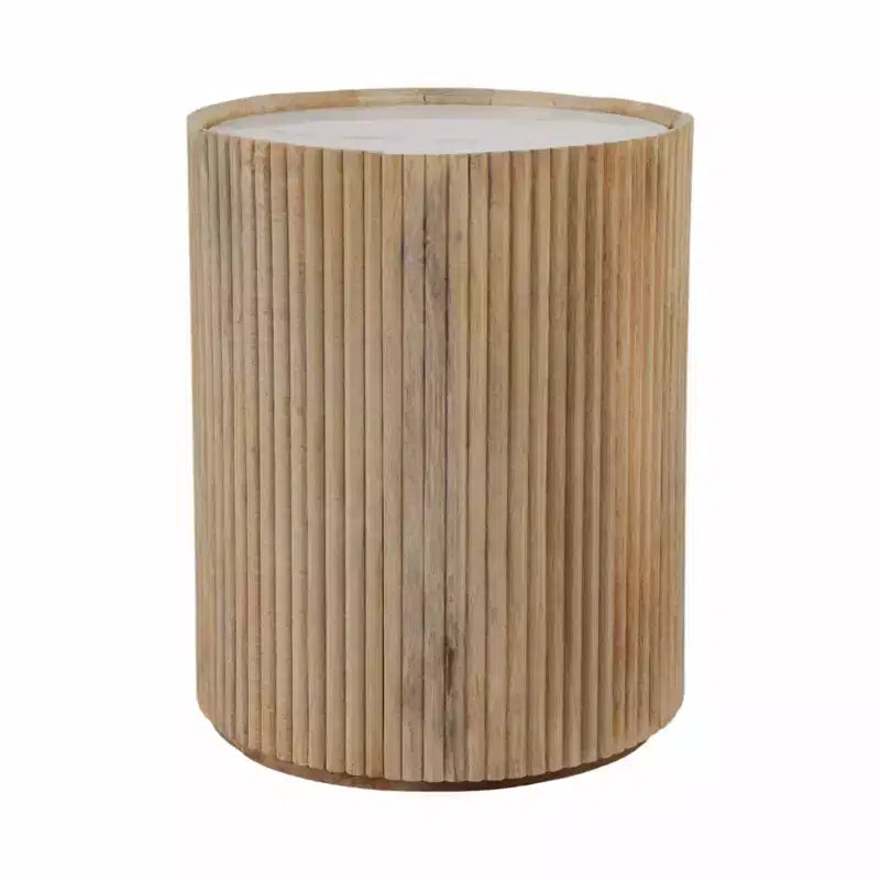 Tavolino laterale decorativo in legno scanalato con piano in marmo e contenitore - piccolo tavolino decorativo per camera da letto o soggiorno