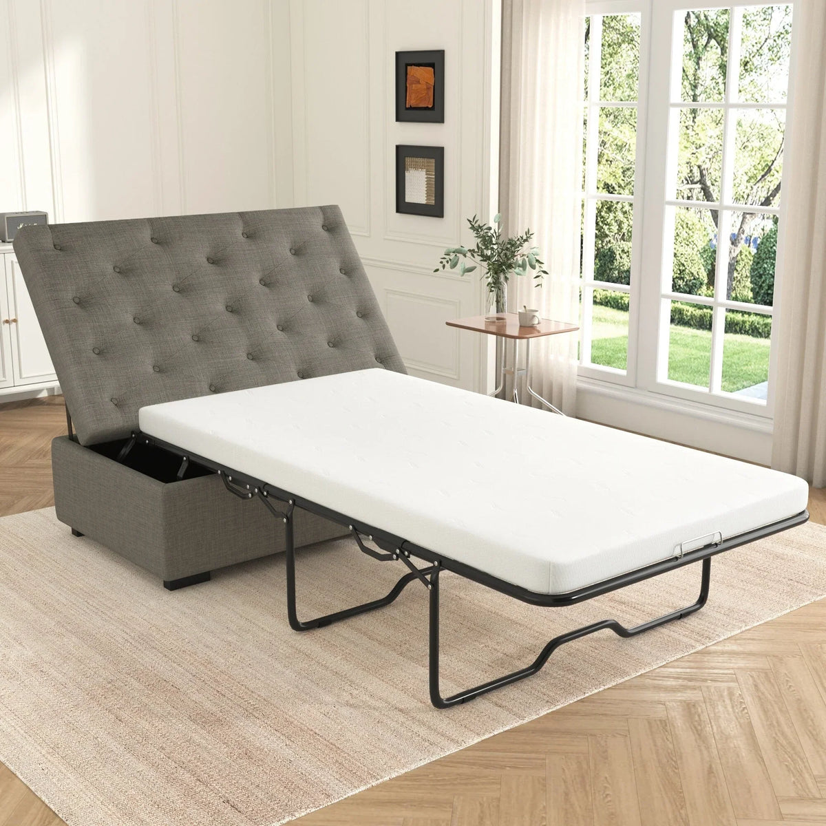 Divano letto pieghevole, pouf da 49,6 pollici con divano letto pieghevole, pouf trasformabile in letto con materasso in memory foam e design trapuntato