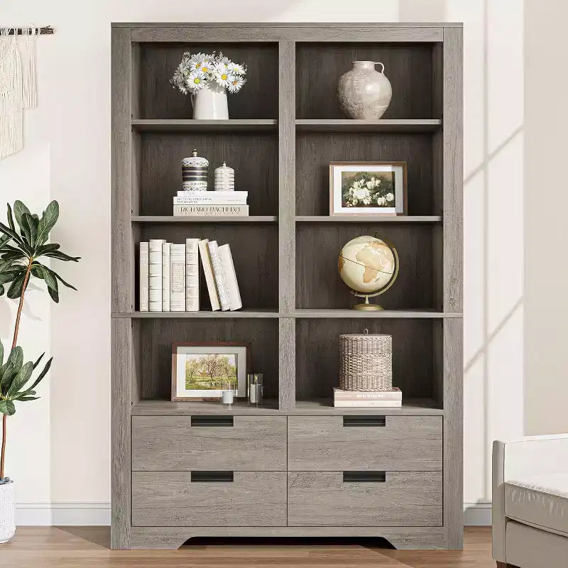 72 Tall Bookcase with 4 Drawers, Farmhouse Freestanding Storage Bookshelf for Bedroom, Living Room, Home Office