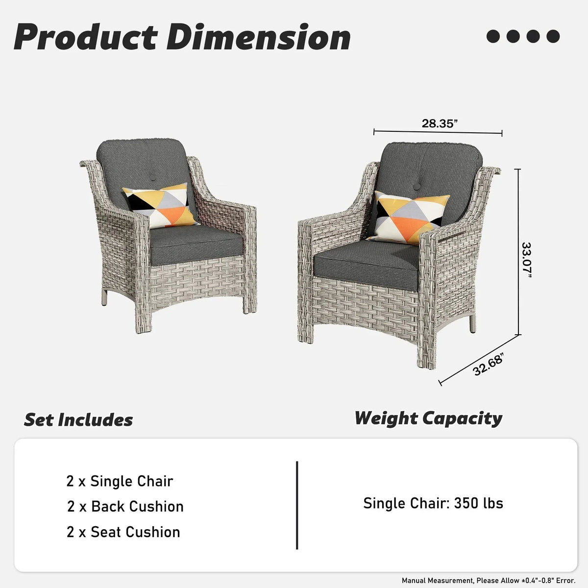 HOOOWOOO 2-delige tuinset met stoelen met hoge rugleuning van vlechtwerk en rotan