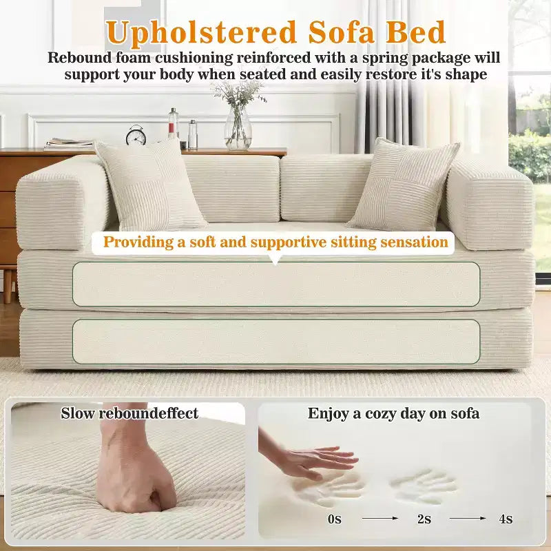 Dyonery 78 klappbares Schlafsofa, Cordbezug, Schlafcouch in King-Size-Größe für den Boden, 4-in-1-DIY-Kombination, modulares Sofa zum Ausklappen, bequem