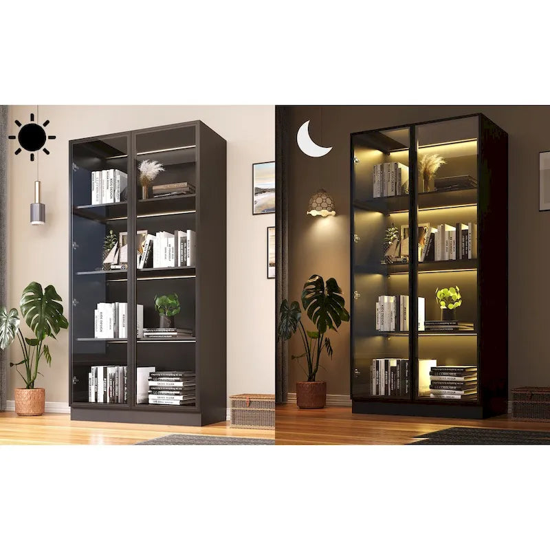 Vitrine de rangement, vitrine avec portes en verre trempé, présentoir avec 4 étagères de rangement