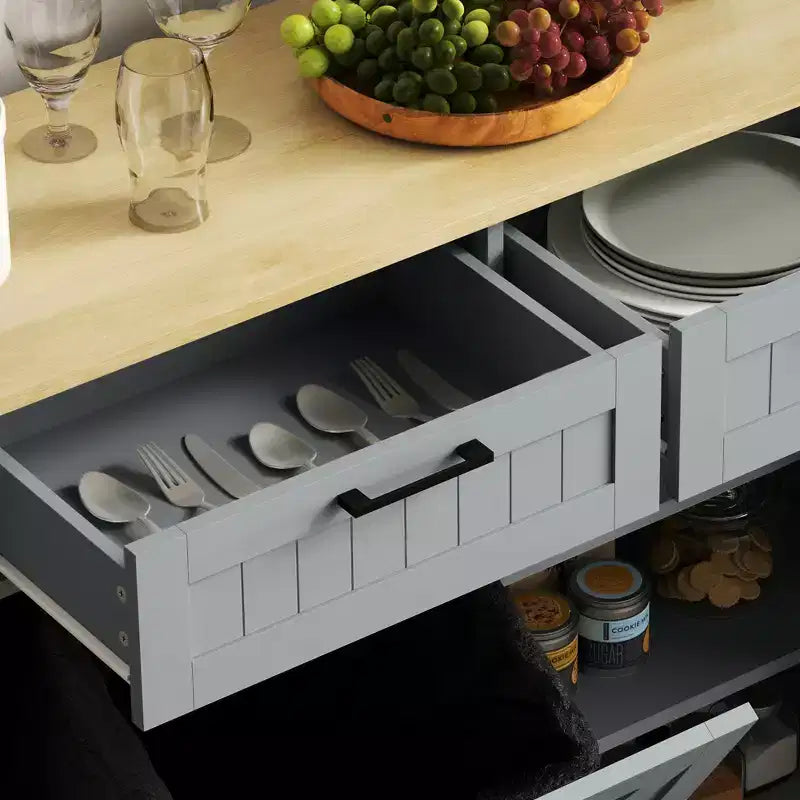 HOMCOM keukenkast voor afvalbak met kanteldeur en laden, landelijke keukenkast met verborgen afvalbak voor de keuken
