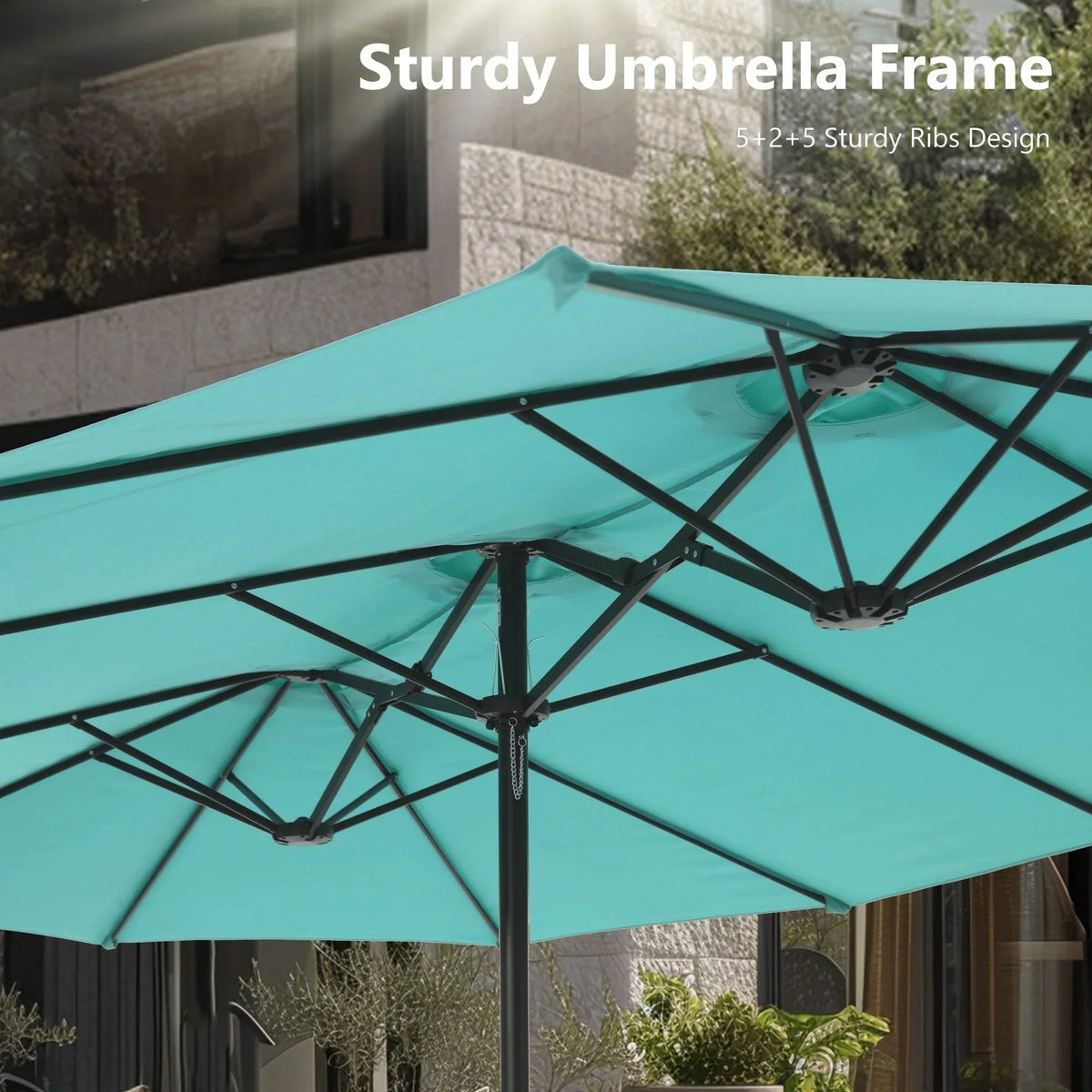 MAISON ARTS dubbele parasol voor terras, 15 ft, extra groot, tweepersoons, inclusief voet