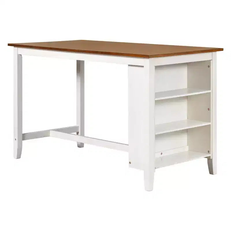 Homy Casa 5-delige eettafel- en stoelenset op aanrechthoogte met opbergplanken, wit en walnoot, moderne landelijke stijl
