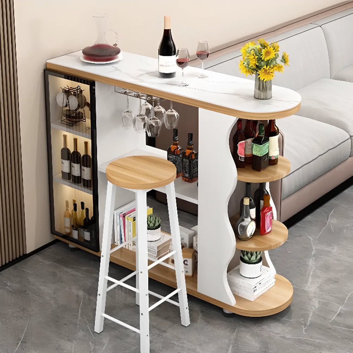 Modern Stone Top Freeform Bar Table with Storage for Home Bars