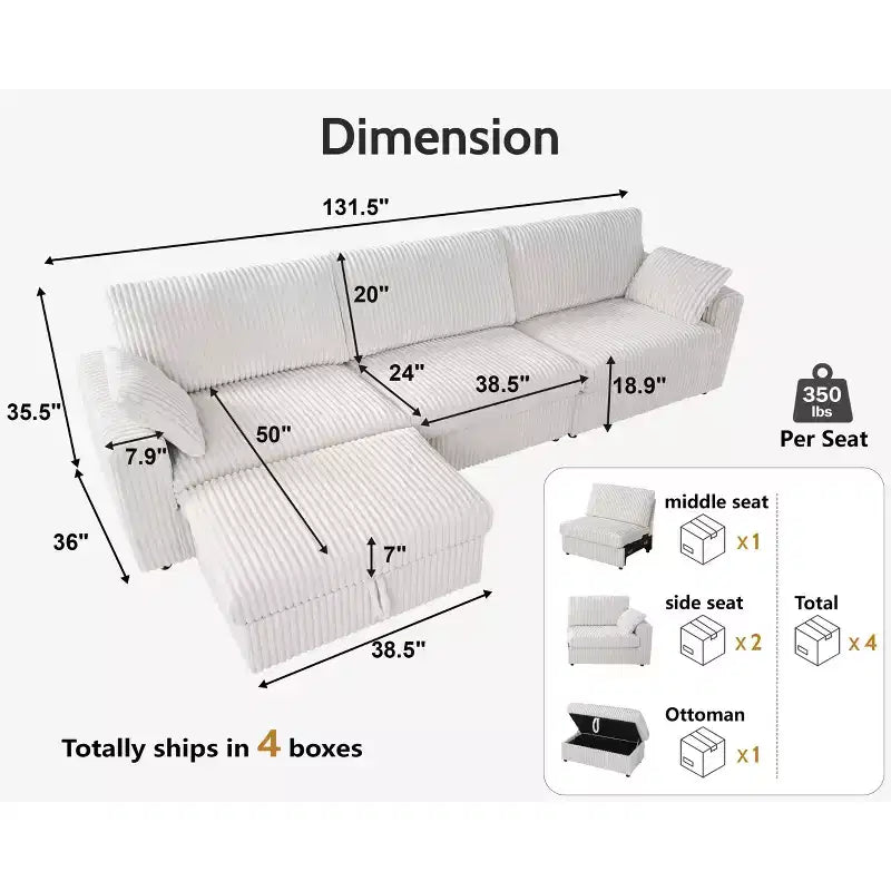 Canapé sectionnel modulaire en velours côtelé Dyonery avec housses lavables