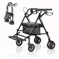 Silla de ruedas portátil plegable para adultos, capacidad de 299 lb, 6 ruedas, altura ajustable, almacenamiento bajo el asiento, asiento cómodo y reposapiés