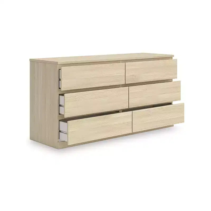 Signature Design by Ashley Modern Onita 6 Drawer Dresser, Natural Brown Wood Finish Dresser with Hardware-Free Design