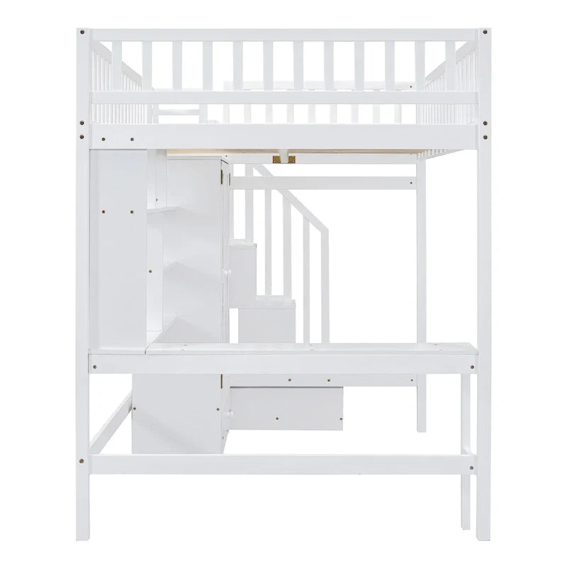 Full Pine Loft Bed with Desk and Storage