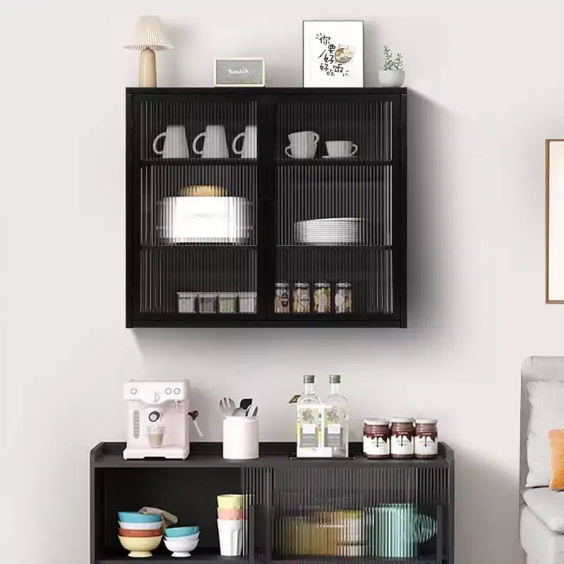 Okak Modern 2-door Wall Cabinet with Featuring 3-tier Storage Glass Doors for Entryway/Dining Room/Living Room/Kitchen