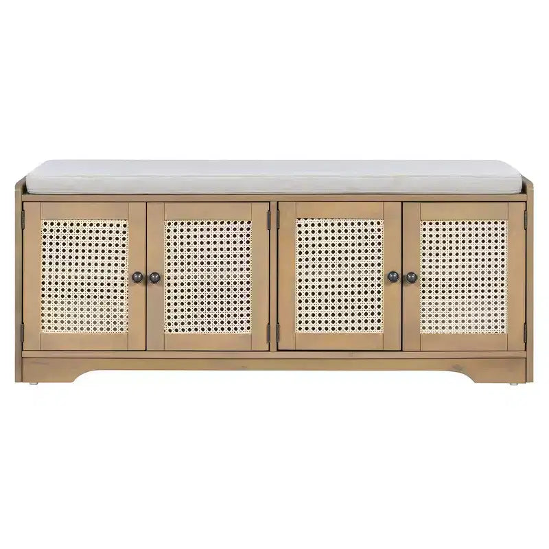 Whisen Rustic Wood Storage Bench, Entryway Shoe Bench with Removable Cushion, Adjustable Shelves