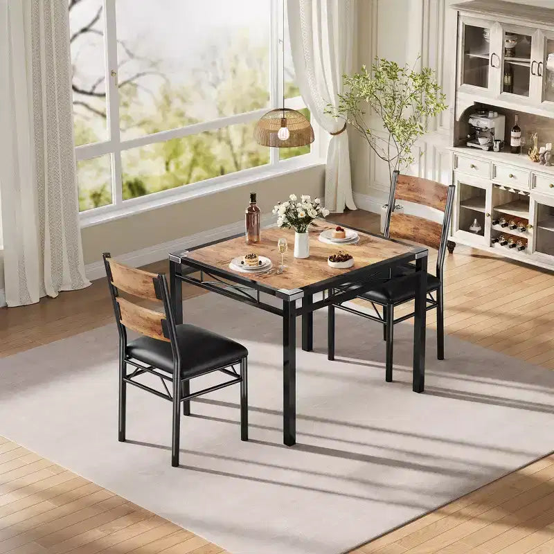 Eettafelset voor 4 personen met 4 gestoffeerde stoelen, houten keukeneettafelset van 5 delen met hoekbescherming voor keuken, appartement en kleine ruimtes