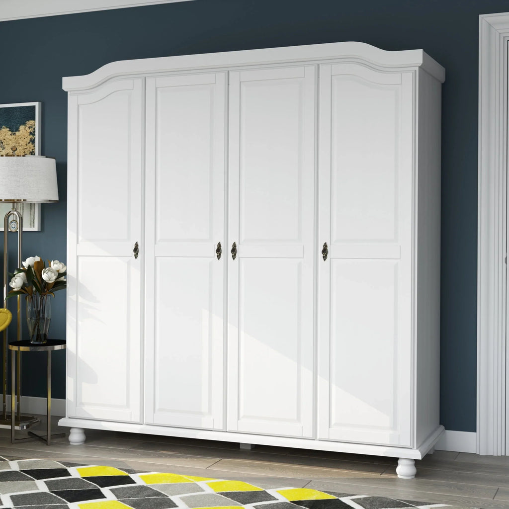 Palace Imports Kyle 4-türiger Kleiderschrank aus 100 % Massivholz mit Türen aus Massivholz oder Spiegelglas