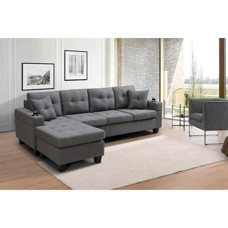 Modulaire hoekbank voor de woonkamer met L-vormige chaise longue en bekerhouder
