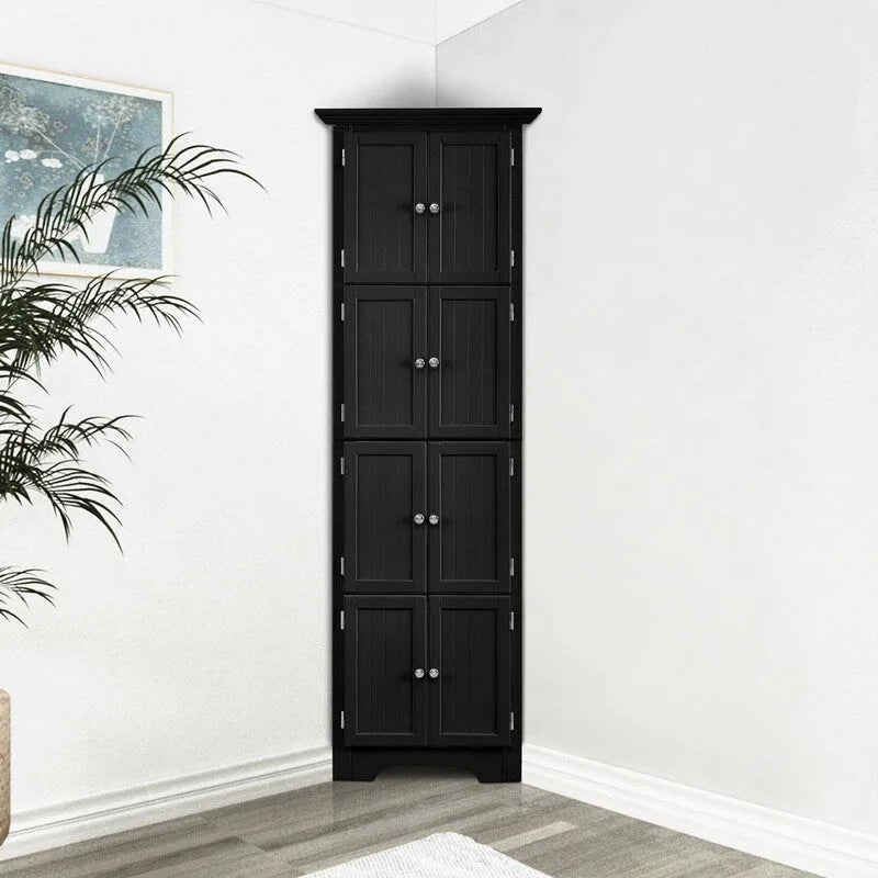 Tall Corner Storage Cabinet with 8 Doors and 4 Shelves