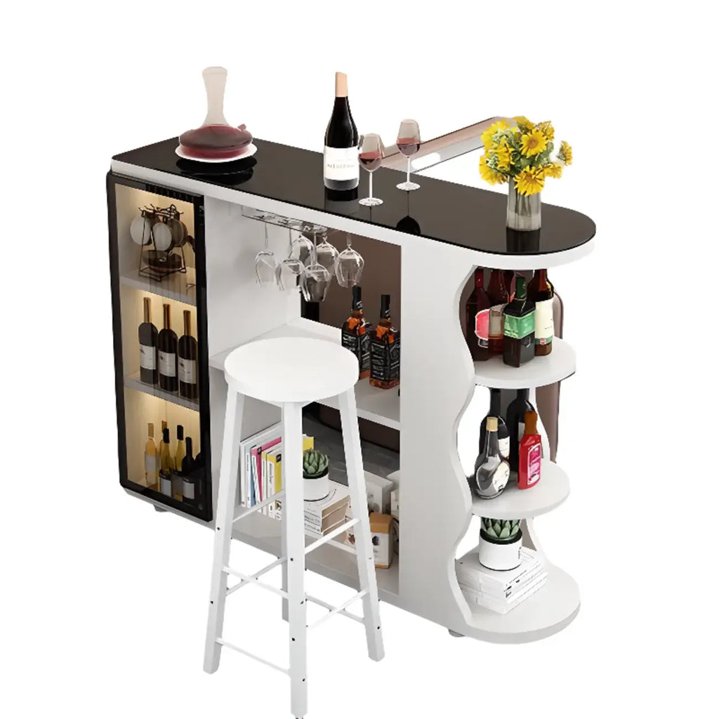 Modern Stone Top Freeform Bar Table with Storage for Home Bars