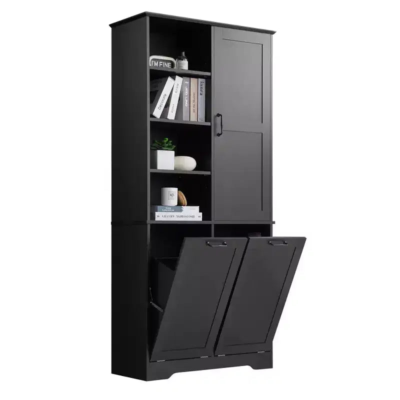 Bathroom Storage Cabinet with Doors and Drawers Tilt-Out Laundry Hamper Multiple Storage Space Freestanding Style