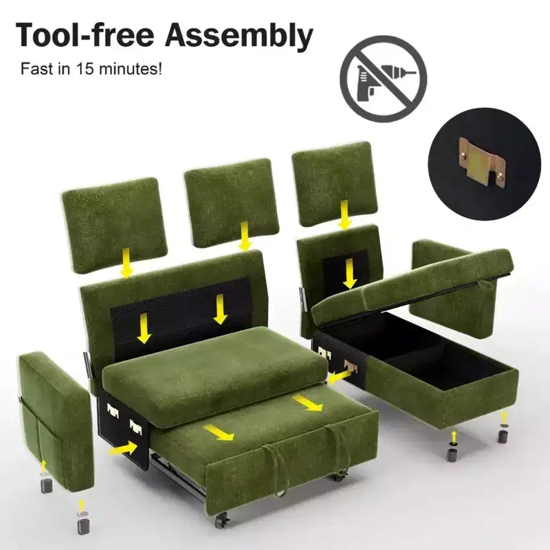 2-in-1-Ausziehsofa mit Stauraum und Ottomane, Chenille-Ecksofa mit USB-Anschlüssen für das Wohnzimmer