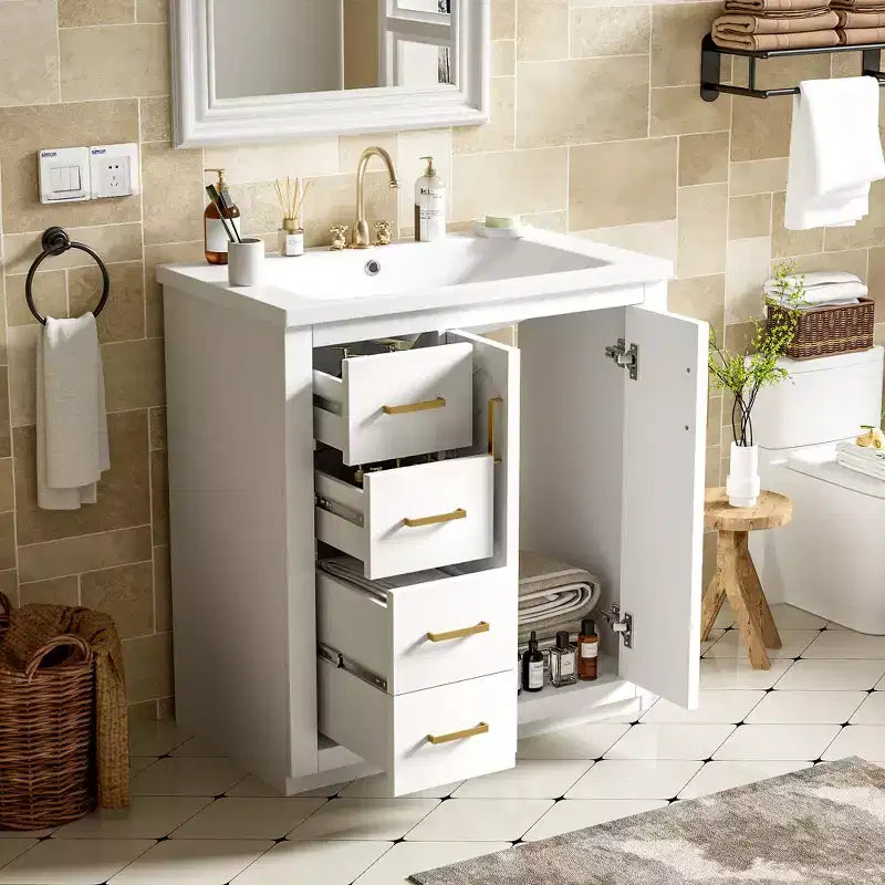 30 Single Sink Bathroom Vanity with Cabinet & 3 Drawers 鈥?Black / Blue / Green / Indigo / White