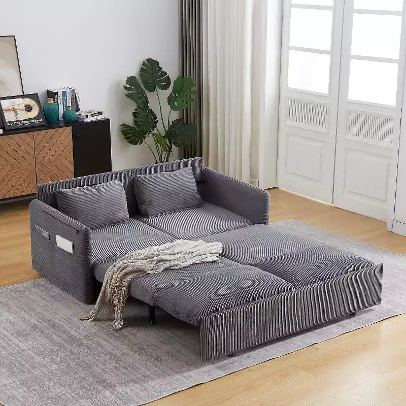 64.5 3-in-1 Convertible Corduroy Sleeper Sofa Bed with Pullout Bed