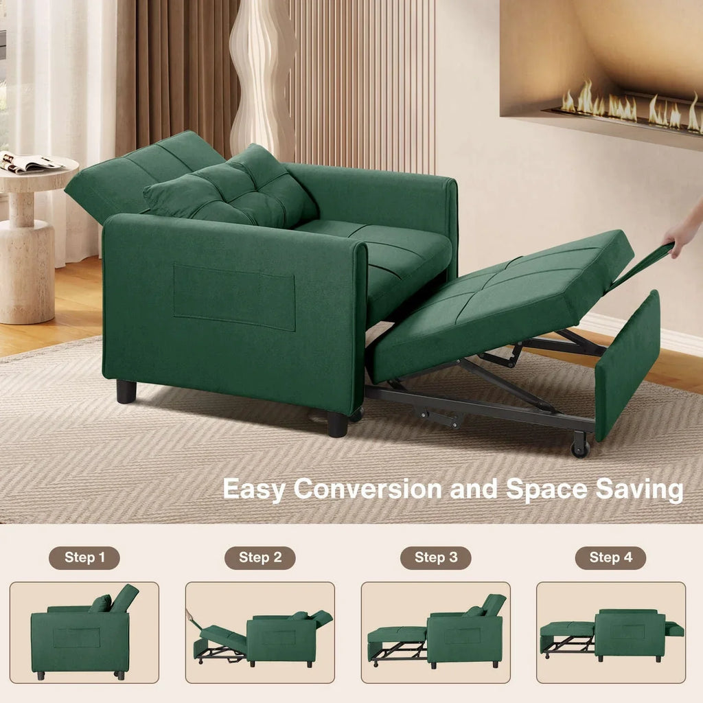 3-in-1-Schlafsofa mit verstellbarer Rückenlehne, ausziehbarer Sessel, umwandelbares Klappbett fürs Wohnzimmer