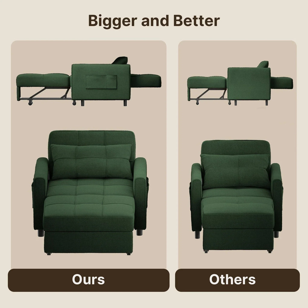 3-in-1-Schlafsofa mit verstellbarer Rückenlehne, ausziehbarer Sessel, umwandelbares Klappbett fürs Wohnzimmer