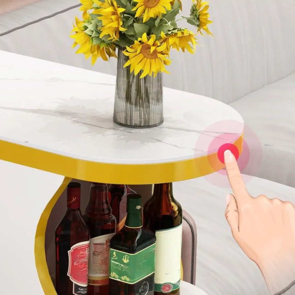 Modern Stone Top Freeform Bar Table with Storage for Home Bars