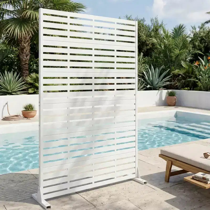 MAYEERTY 72x47 inch wit privacy-scherm voor buiten, 6-delige set met natuurlijk inklapbaar kamerscherm voor achtertuin en tuin