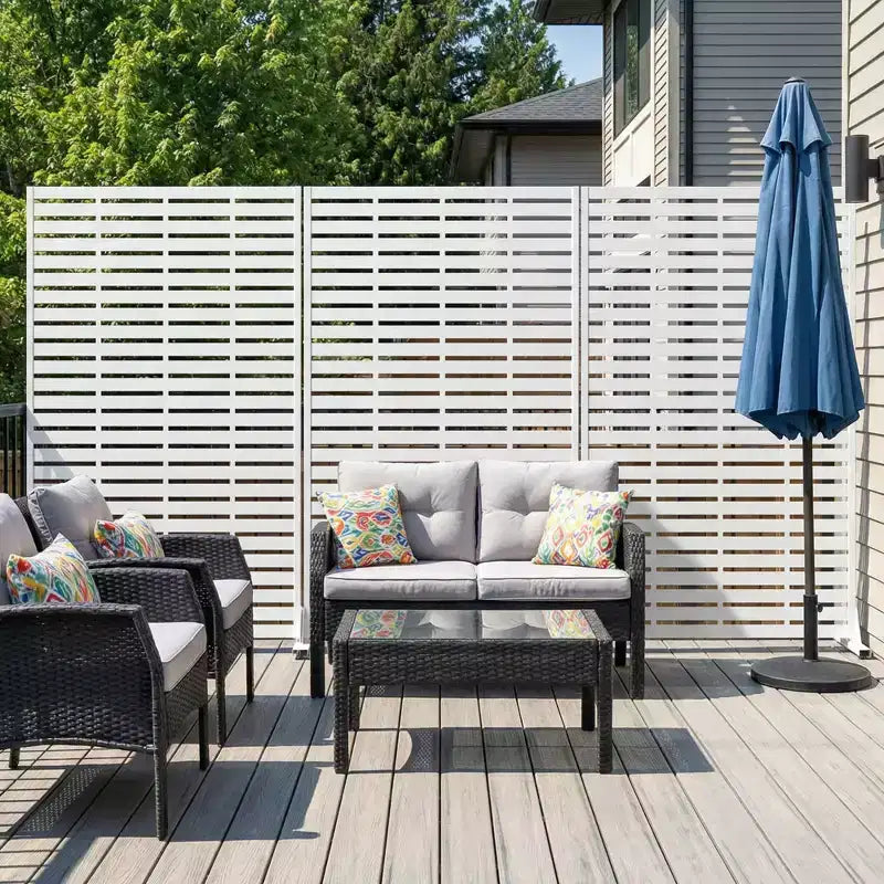 MAYEERTY 72x47 inch wit privacy-scherm voor buiten, 6-delige set met natuurlijk inklapbaar kamerscherm voor achtertuin en tuin