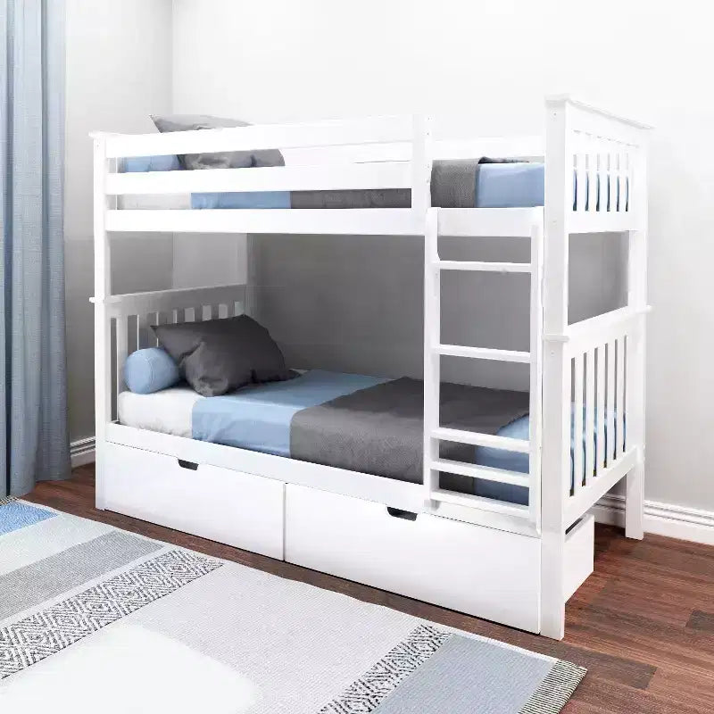 Etagenbett aus Massivholz, Einzelbett über Einzelbett, für Kinder mit Stauraumschubladen unter dem Bett