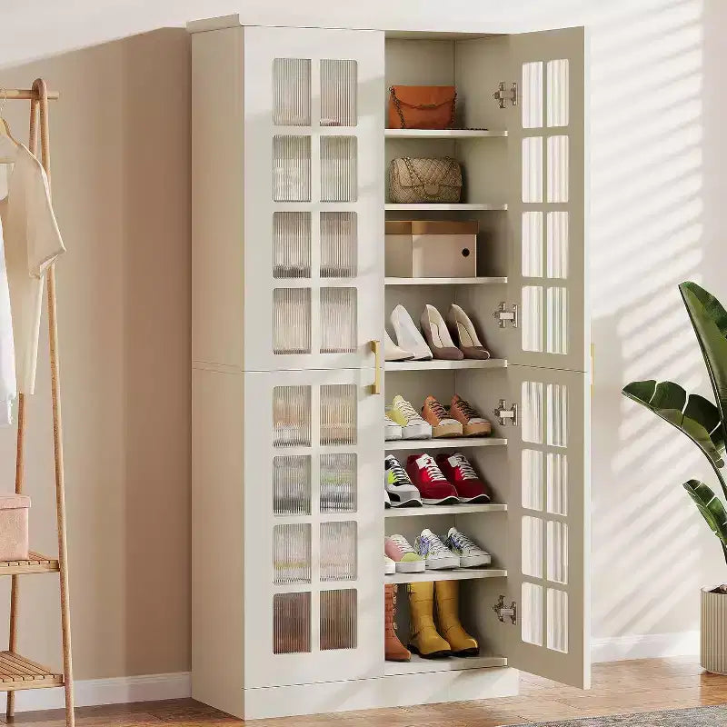 Lantine Tall Shoe Cabinet with Doors, 8-Tier Shoe Storage with Adjustable Shelves, Modern Shoe Rack Cabinet for Hallway, Closet, Living Room, White