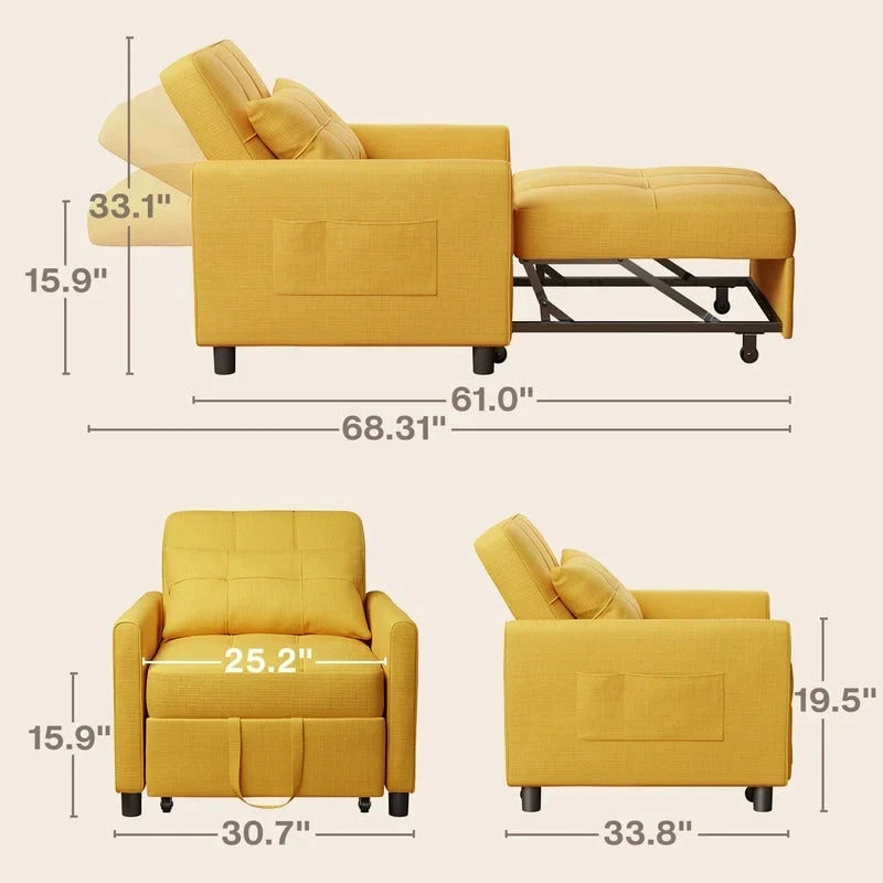 3-in-1-Schlafsofa mit verstellbarer Rückenlehne, ausziehbarer Sessel, umwandelbares Klappbett fürs Wohnzimmer