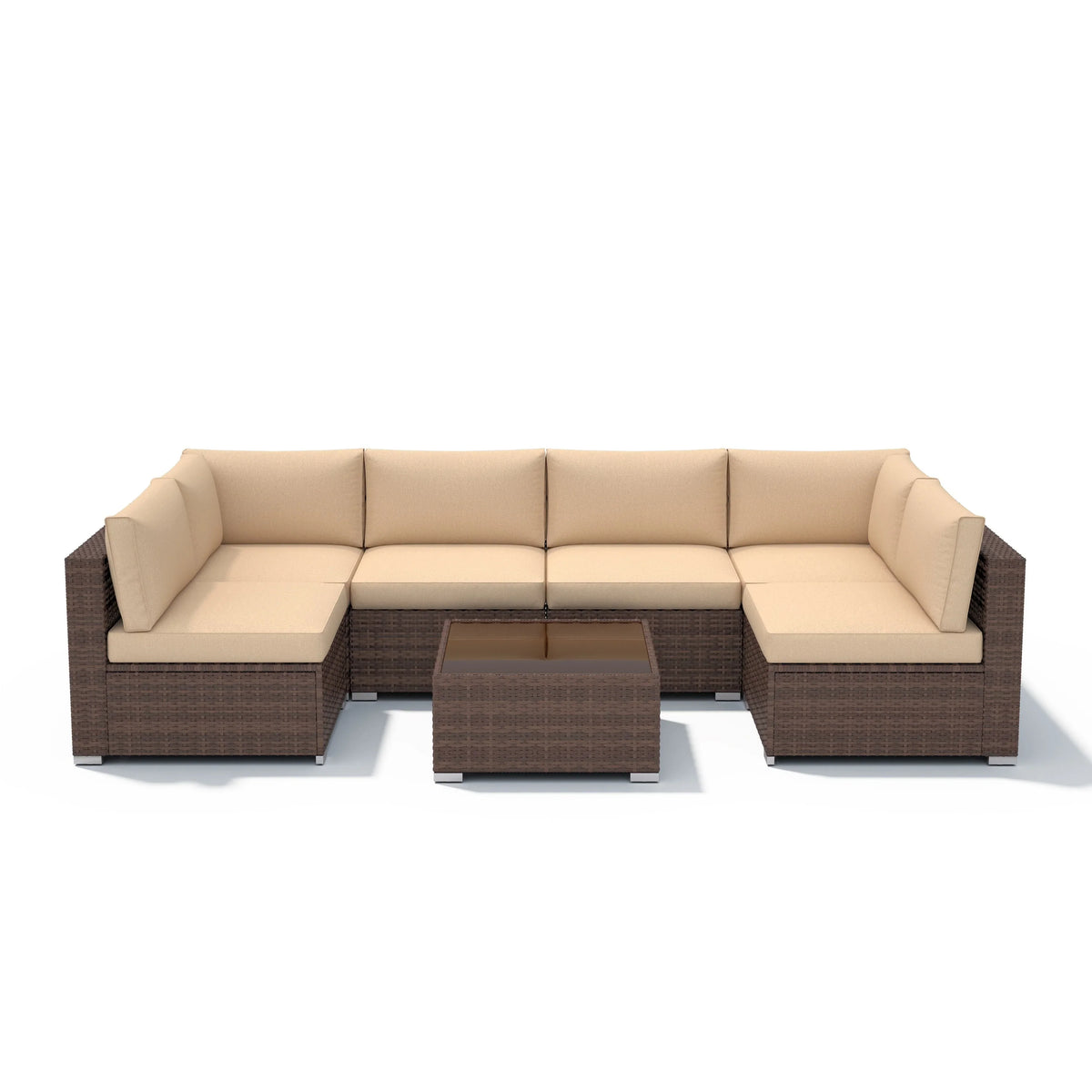 7-teiliges Outdoor-Sitzgruppen-Set aus Korbgeflecht und Stahl mit Polsterung