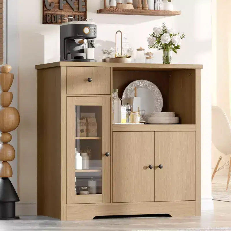 Küchen-Mikrowellenschrank mit Stauraum, 3 Türen, 1 Schublade und verstellbaren Regalböden, Vorratsschrank